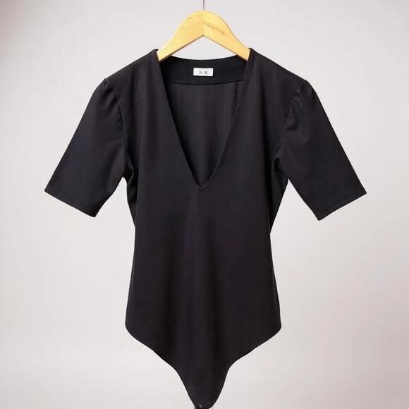 Alix New York Deep V-Neck Bodysuit Black - Size Medium - Picture 1 of 9